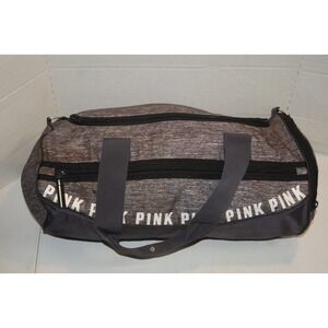 Victoria's Secret PINK Logo Print Duffle Bag Gray Black Zip Top Double Handles